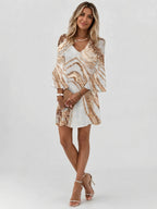 Vestido corto para mujer con estampado de mármol | Vestido de verano suelto y fluido con mangas acampanadas