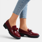 Womens Patent Leather Chunky Loafers | Elegant Slip-On Orthopedic Shoes with Bow Detail 2