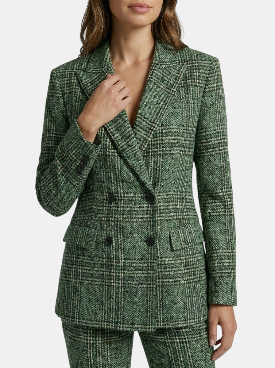 Conjunto de traje de cuadros para mujer | Blazer cruzado elegante y pantalones de pierna recta