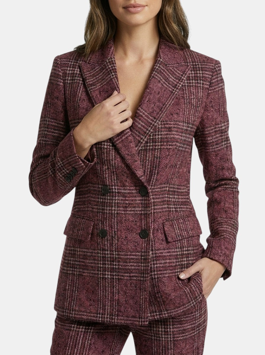 Conjunto de traje de cuadros para mujer | Blazer cruzado elegante y pantalones de pierna recta
