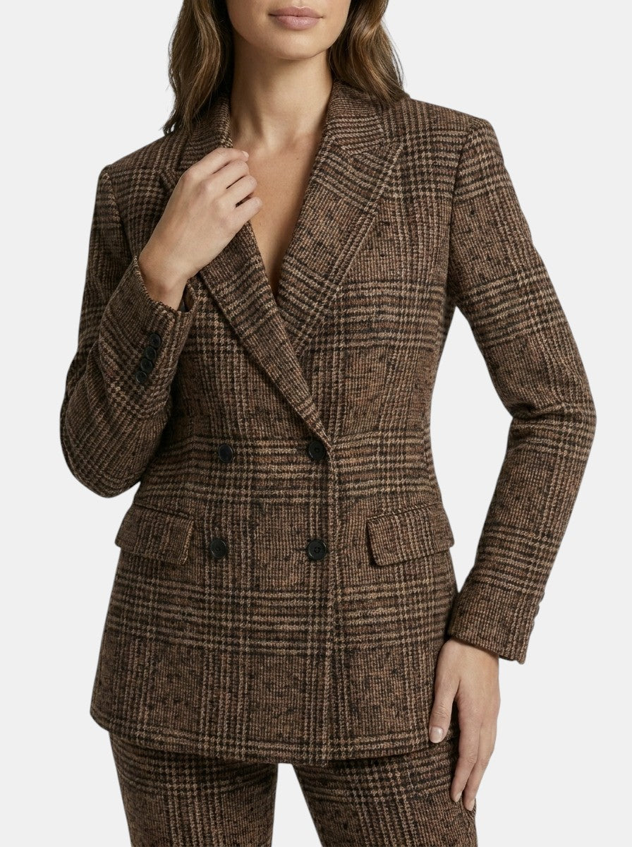 Conjunto de traje de cuadros para mujer | Blazer cruzado elegante y pantalones de pierna recta