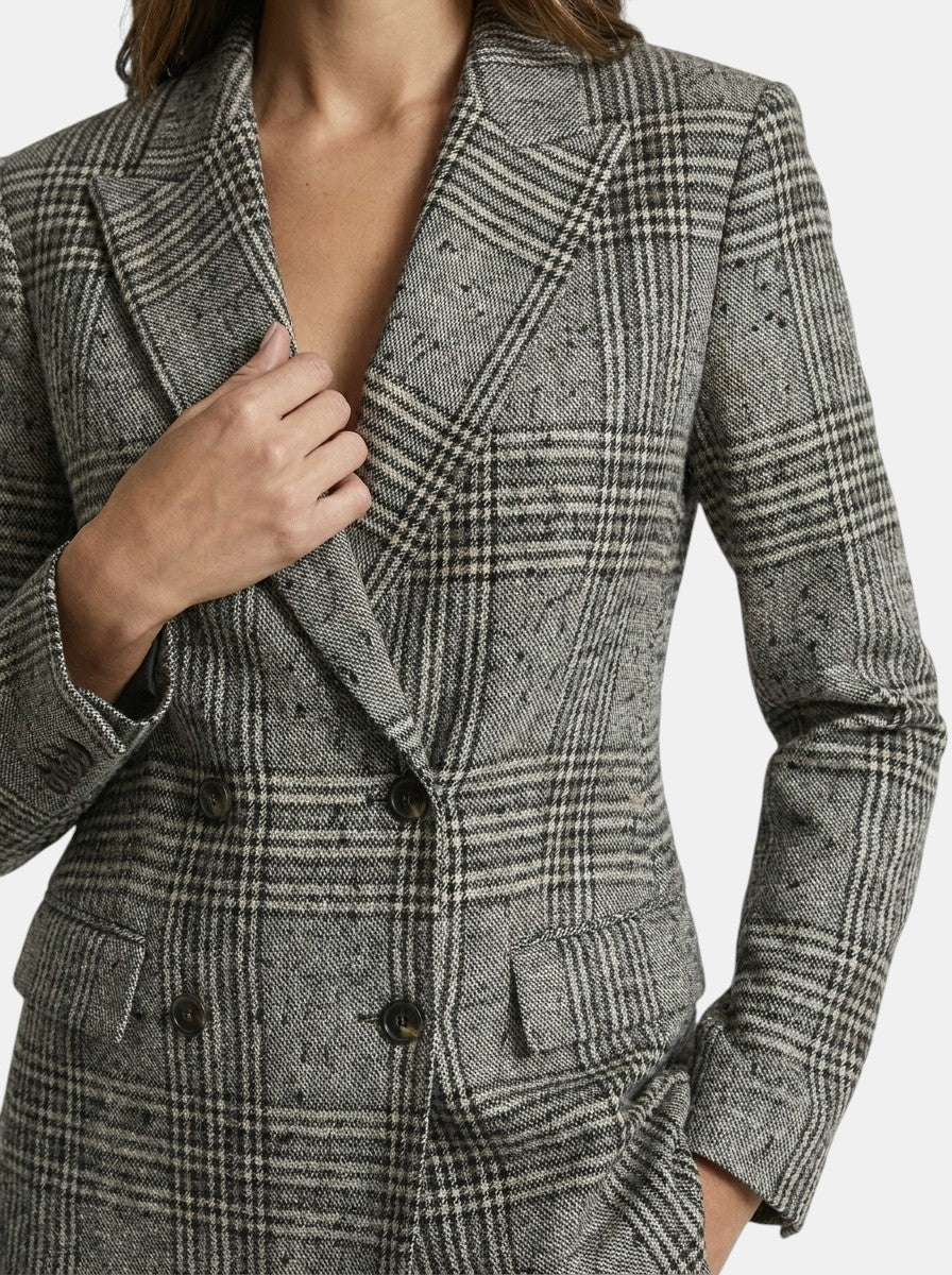 Conjunto de traje de cuadros para mujer | Blazer cruzado elegante y pantalones de pierna recta