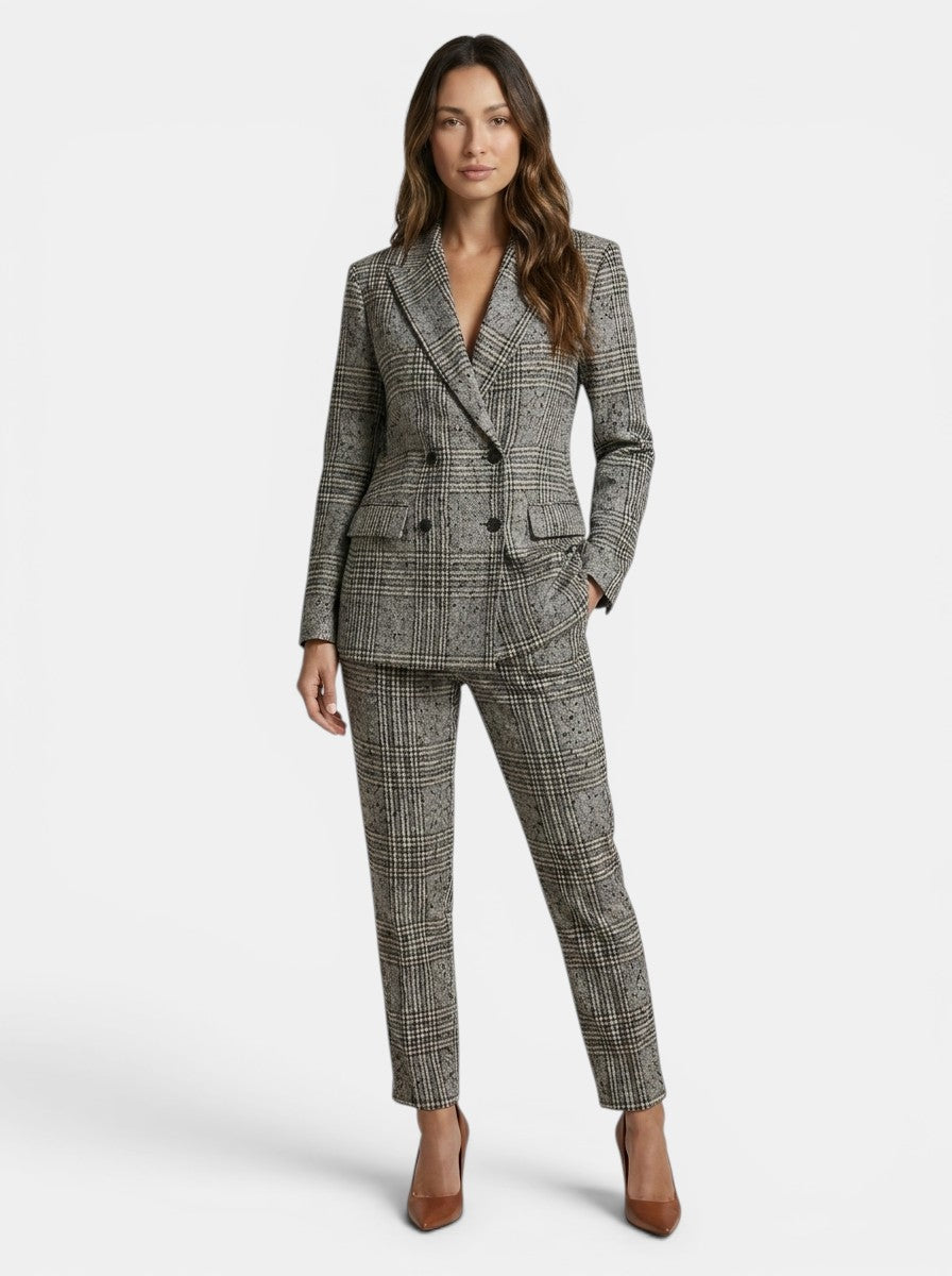 Conjunto de traje de cuadros para mujer | Blazer cruzado elegante y pantalones de pierna recta