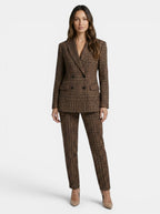 Ensemble tailleur à carreaux pour femme | Blazer croisé élégant et pantalon droit