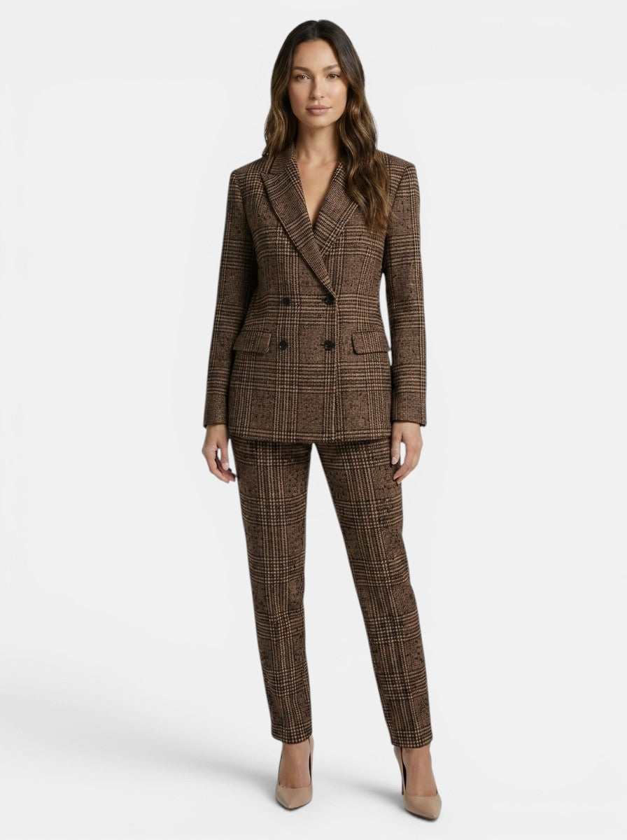Conjunto de traje de cuadros para mujer | Blazer cruzado elegante y pantalones de pierna recta