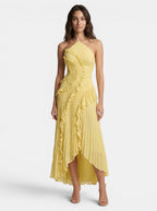 Women's Pleated Fabric Maxi Dress | Elegant Halter Neck Ruffled Summer Gown
