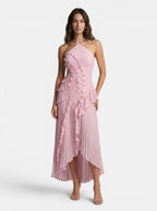 Women's Pleated Fabric Maxi Dress | Elegant Halter Neck Ruffled Summer Gown