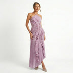 Womens Pleated Fabric Maxi Dress | Elegant Halter Neck Ruffled Summer Gown 3