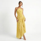 Womens Pleated Fabric Maxi Dress | Elegant Halter Neck Ruffled Summer Gown 6