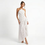 Womens Pleated Fabric Maxi Dress | Elegant Halter Neck Ruffled Summer Gown 5