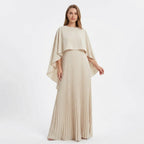Vestido Maxi Plisado para Mujer | Vestido Elegante con Mangas de Capa para Invitada de Boda