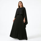 Vestido Maxi Plisado para Mujer | Vestido Elegante con Mangas de Capa para Invitada de Boda