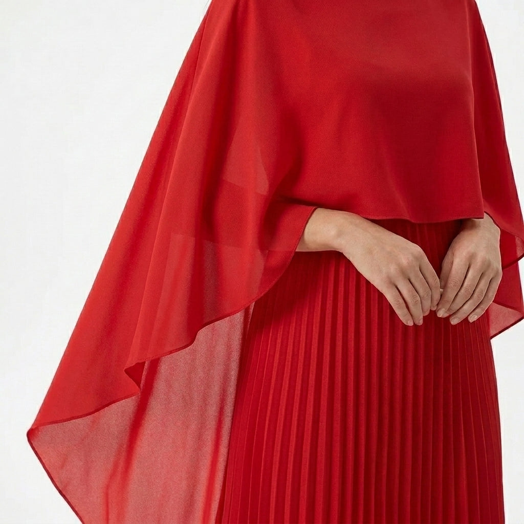 Abito lungo plissettato da donna | Elegante abito con maniche a mantella per invitata a matrimonio