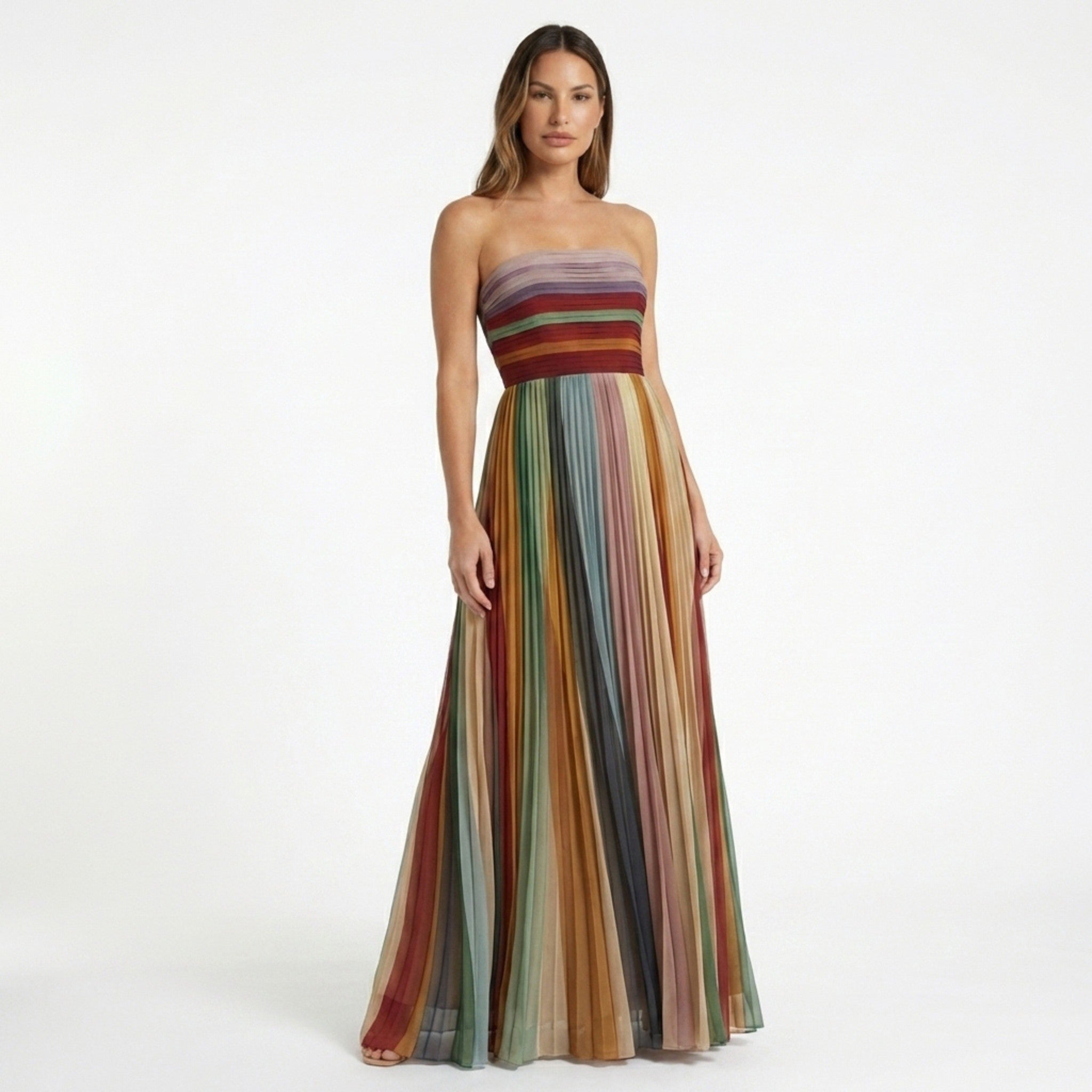 Vestido maxi plisado para mujer | Elegante vestido de noche sin tirantes para celebraciones festivas