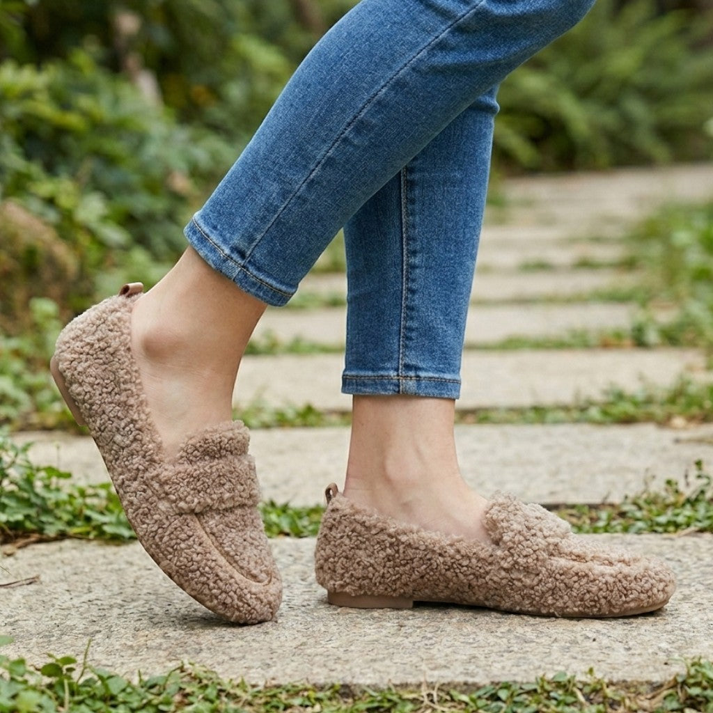 Womens Plush Fabric Moccasins | Cozy Elegant Indoor Slippers 1
