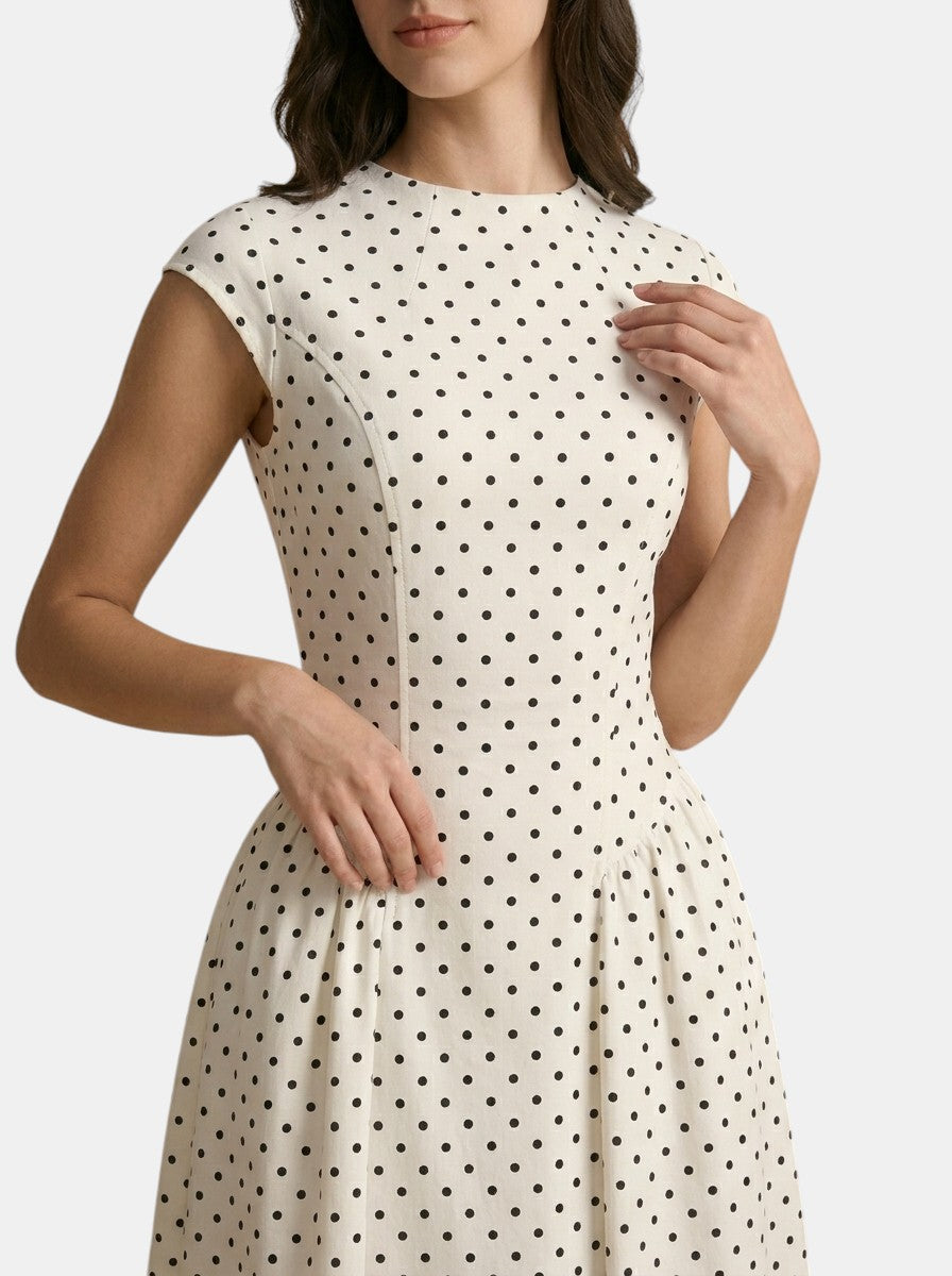 Robe maxi à pois pour femme | Robe d'été élégante à col montant, manches courtes et jupe ample