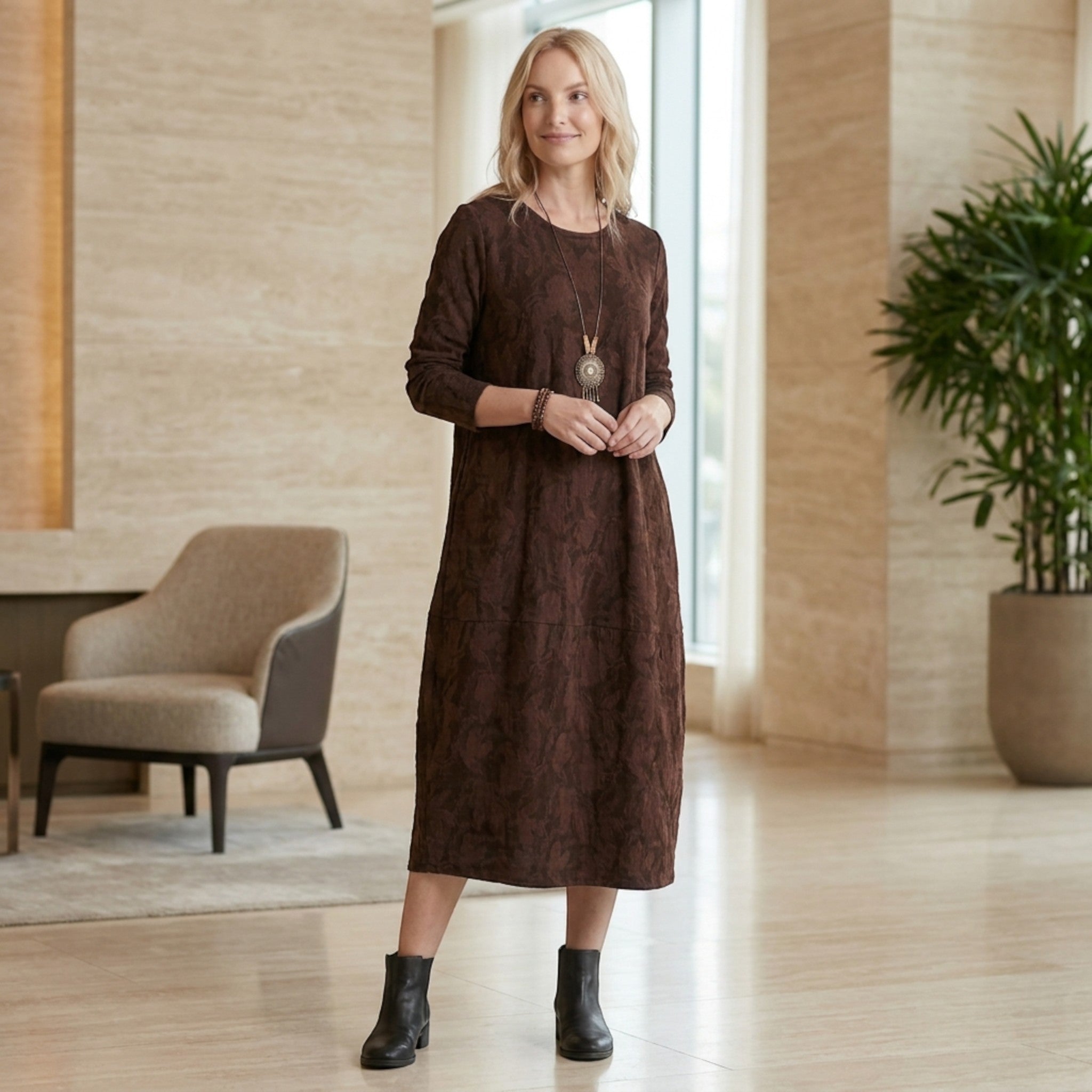 Robe midi imprimée pour femme | Robe formelle élégante à manches longues pour mariages et occasions spéciales