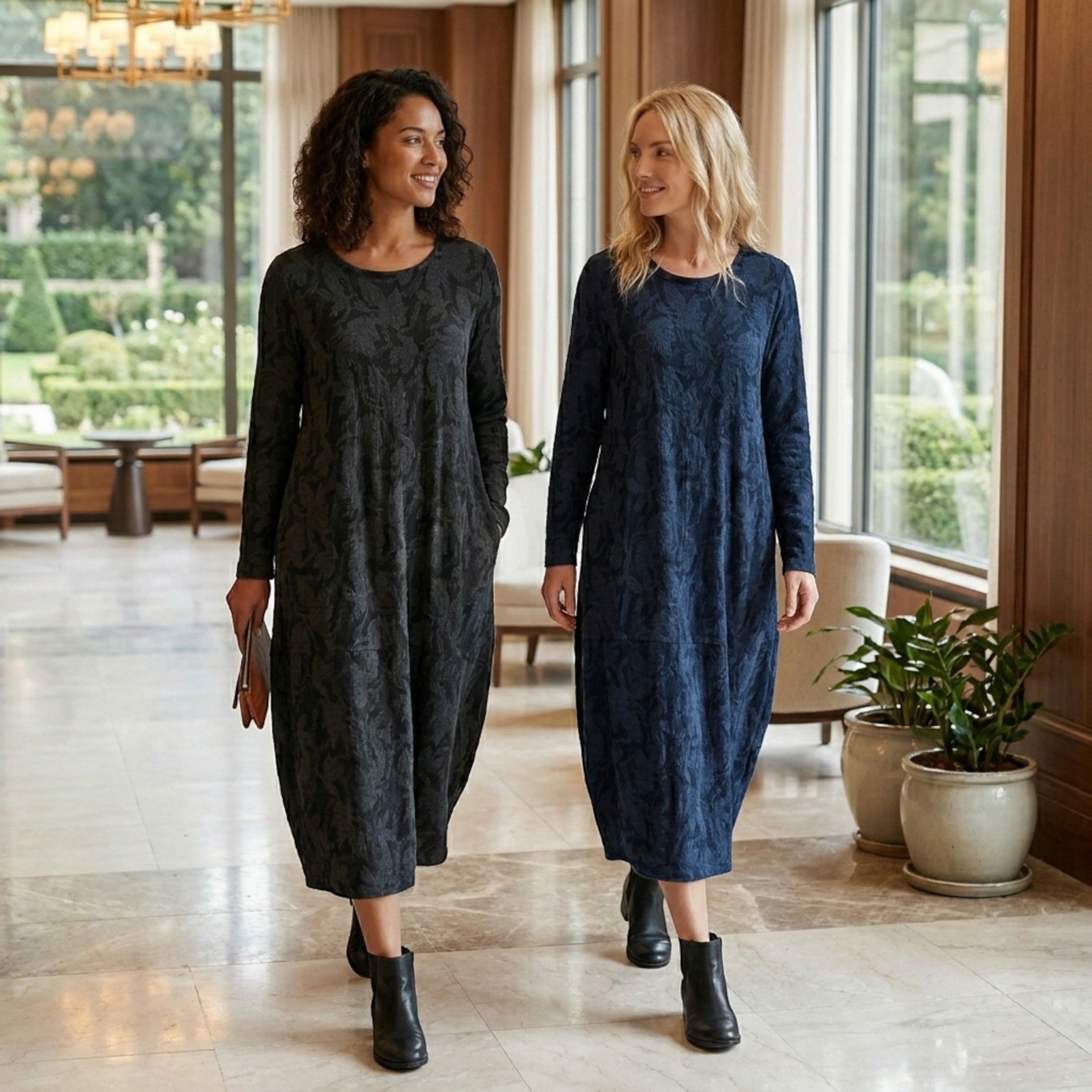 Robe midi imprimée pour femme | Robe formelle élégante à manches longues pour mariages et occasions spéciales