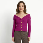 Womens Ribbed Knit Off-Shoulder Cardigan | Elegant Slim-Fit Sweater for Autumn and Winter 17