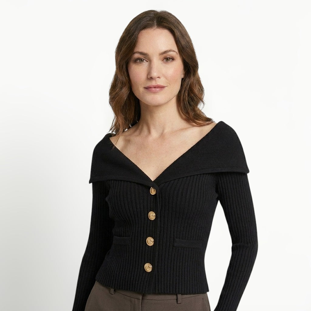 Womens Ribbed Knit Off-Shoulder Cardigan | Elegant Slim-Fit Sweater for Autumn and Winter 9