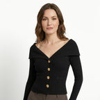 Womens Ribbed Knit Off-Shoulder Cardigan | Elegant Slim-Fit Sweater for Autumn and Winter 9