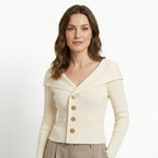 Womens Ribbed Knit Off-Shoulder Cardigan | Elegant Slim-Fit Sweater for Autumn and Winter 7