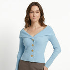 Womens Ribbed Knit Off-Shoulder Cardigan | Elegant Slim-Fit Sweater for Autumn and Winter 10
