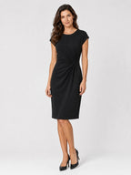Vestido midi ajustado de tela rica para mujer | Vestido de cóctel elegante con diseño envolvente esculpido
