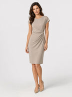 Vestido midi ajustado de tela rica para mujer | Vestido de cóctel elegante con diseño envolvente esculpido