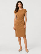 Vestido midi ajustado de tela rica para mujer | Vestido de cóctel elegante con diseño envolvente esculpido