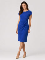 Vestido midi ajustado de tela rica para mujer | Vestido de cóctel elegante con diseño envolvente esculpido