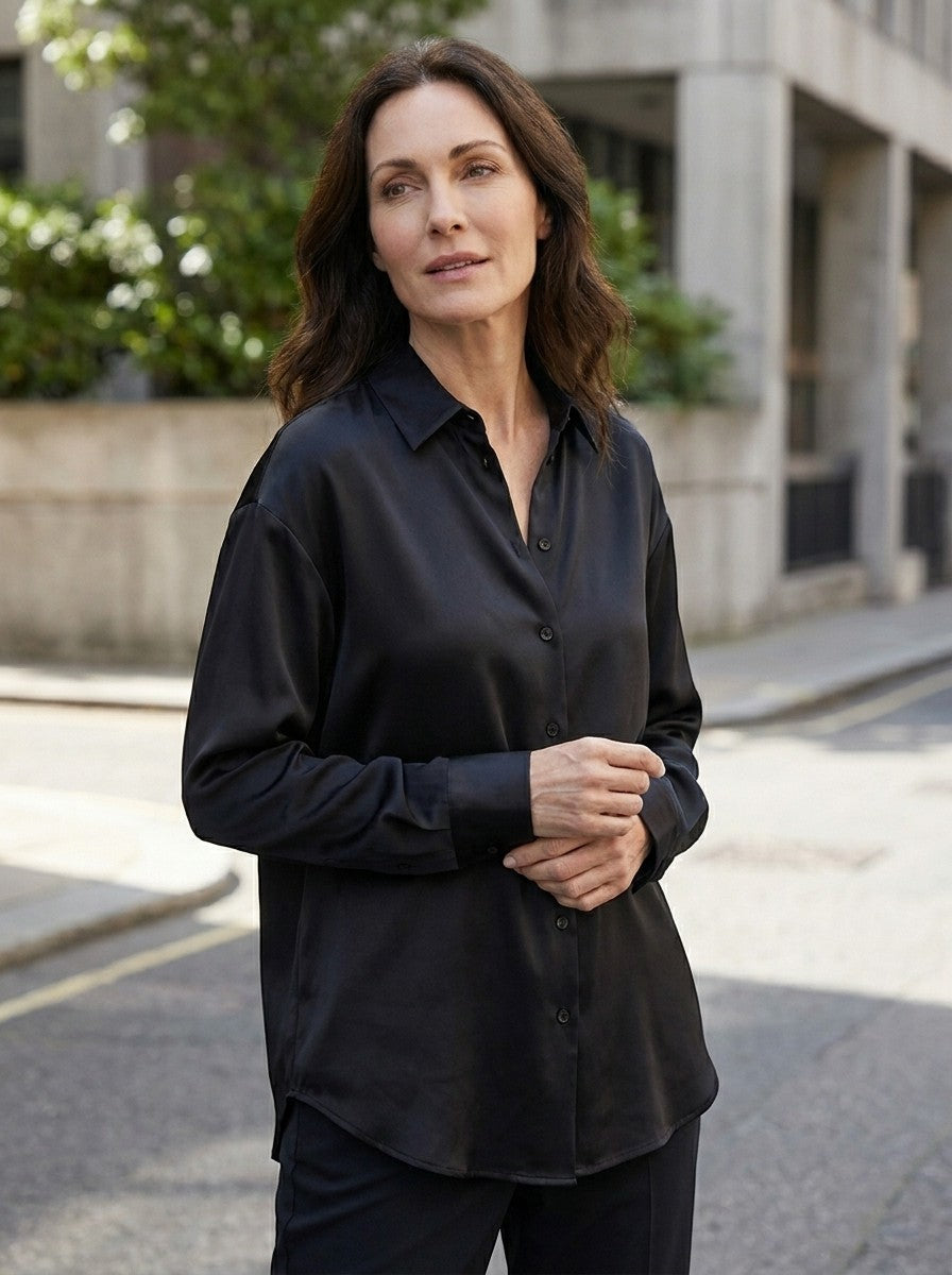 Womens Satin Blend Blouse | Elegant Relaxed Fit Top for All-Season Wear 2