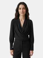 Womens Satin Blouse | Elegant V-Neck Puff Sleeve Top | Flattering Pleated Waist 7