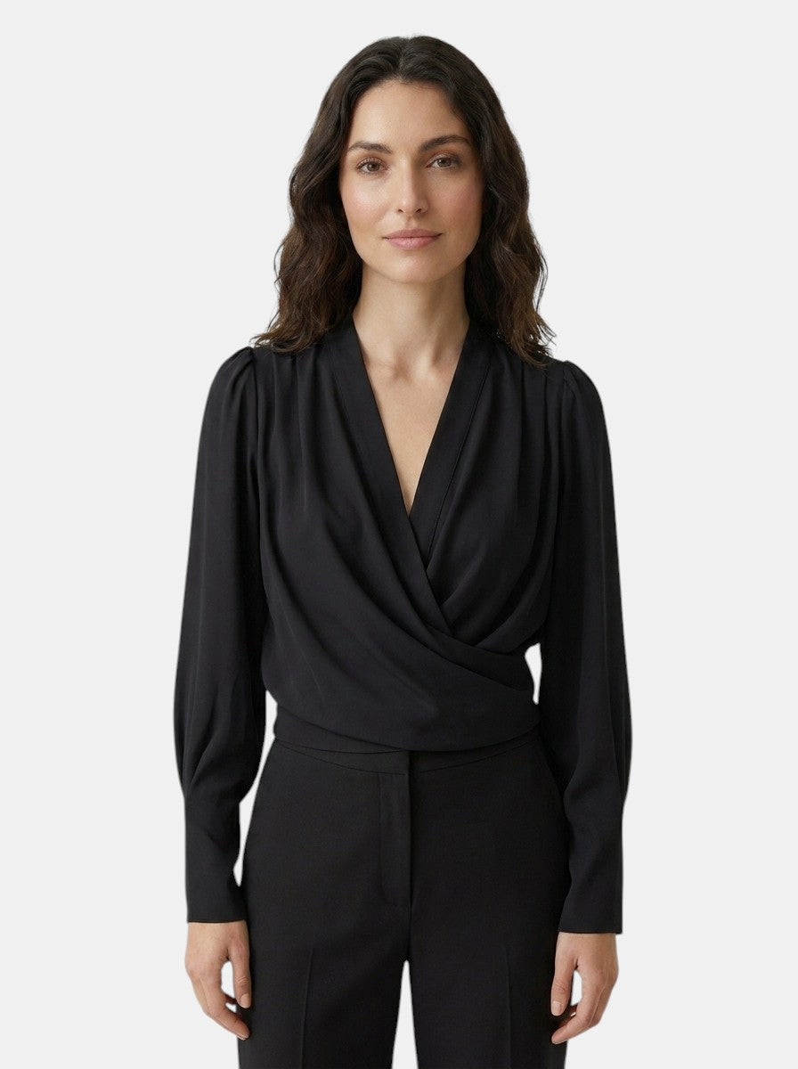 Womens Satin Blouse | Elegant V-Neck Puff Sleeve Top | Flattering Pleated Waist 7