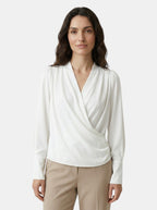 Womens Satin Blouse | Elegant V-Neck Puff Sleeve Top | Flattering Pleated Waist 3