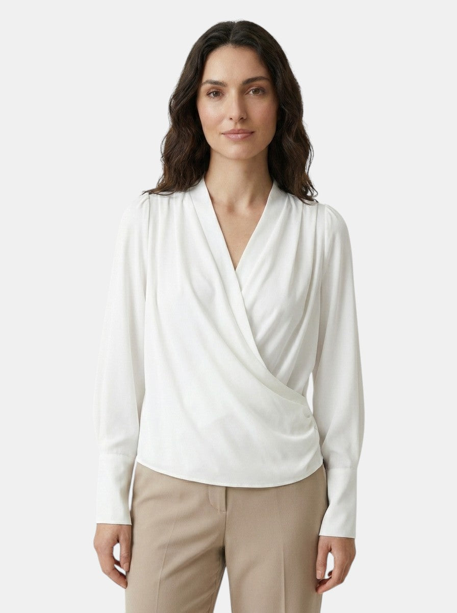Womens Satin Blouse | Elegant V-Neck Puff Sleeve Top | Flattering Pleated Waist 3