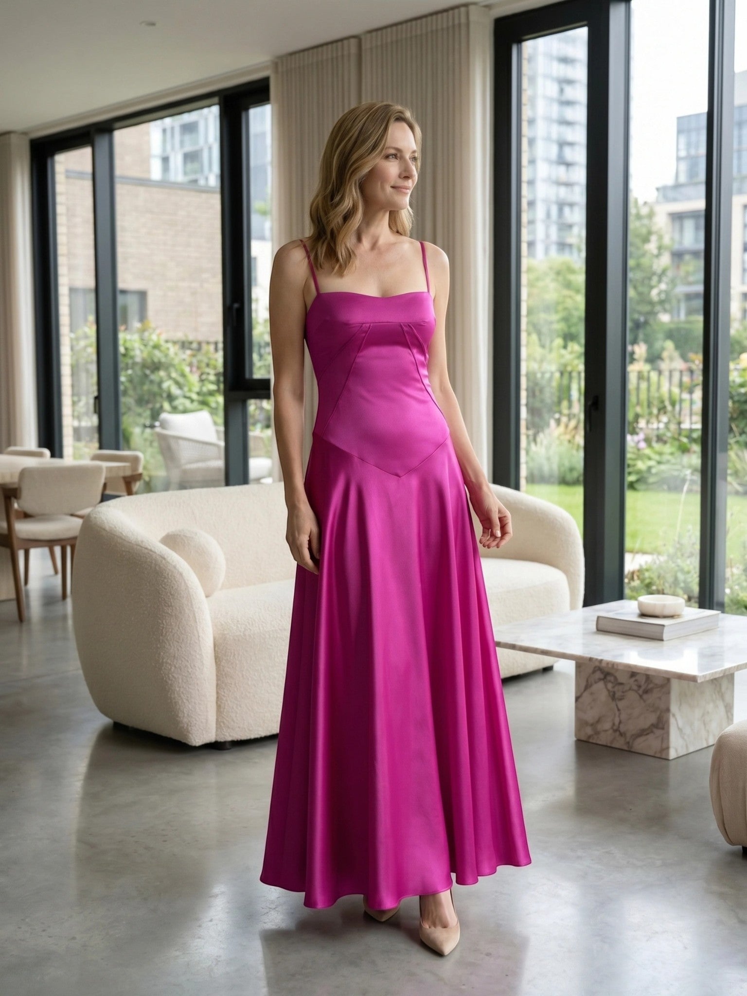 Abito lungo da donna in raso con corsetto | Elegante abito da sera strutturato