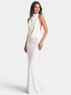 Women's Satin Maxi Dress | Draped Halter Neck Formal Gown
