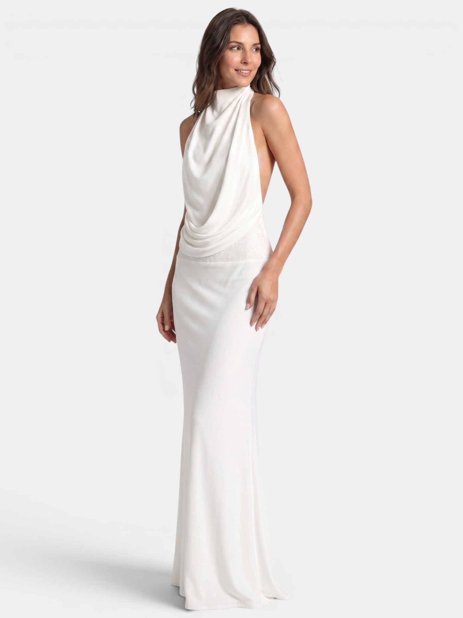 Women's Satin Maxi Dress | Draped Halter Neck Formal Gown