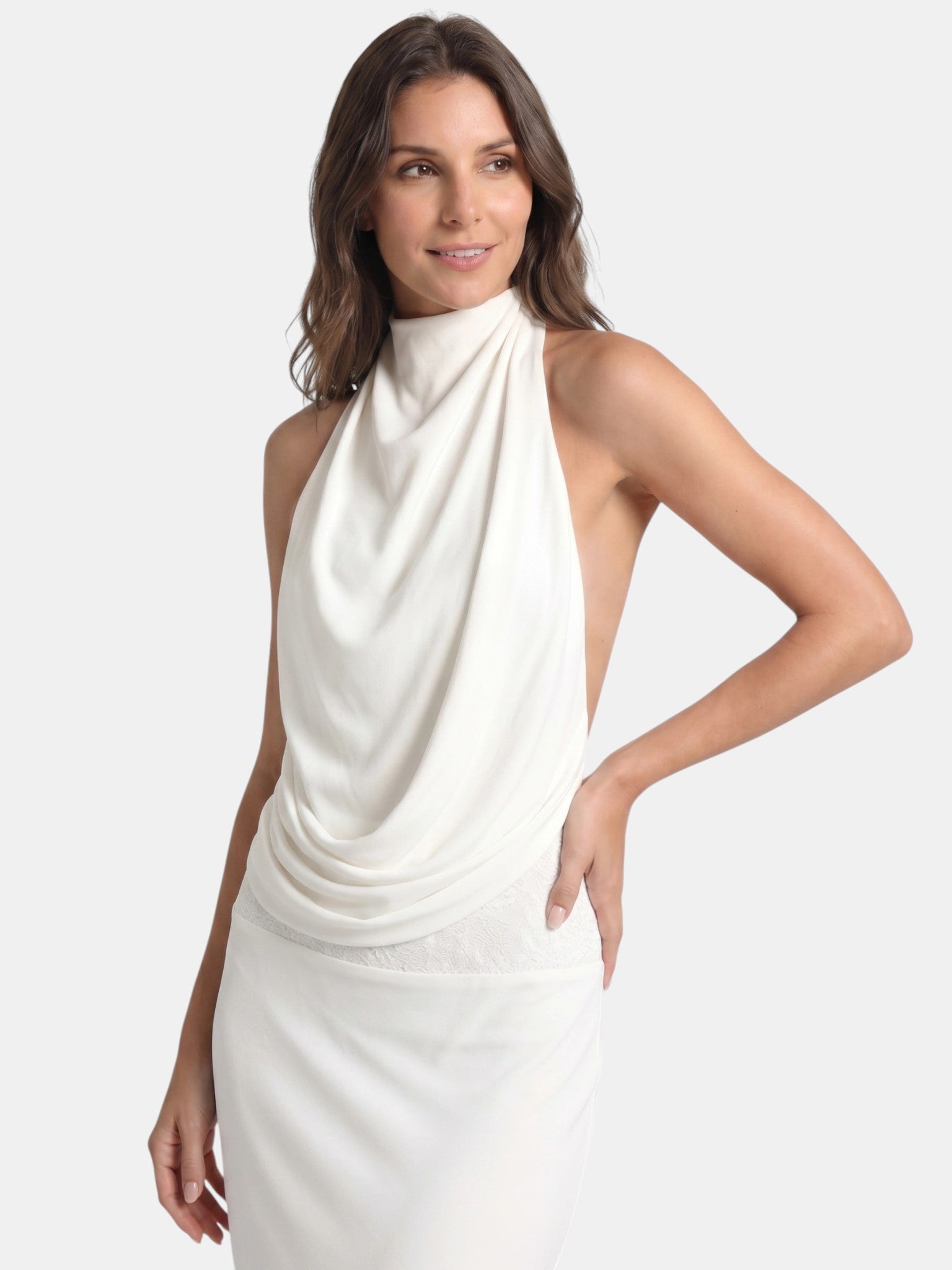 Women's Satin Maxi Dress | Draped Halter Neck Formal Gown