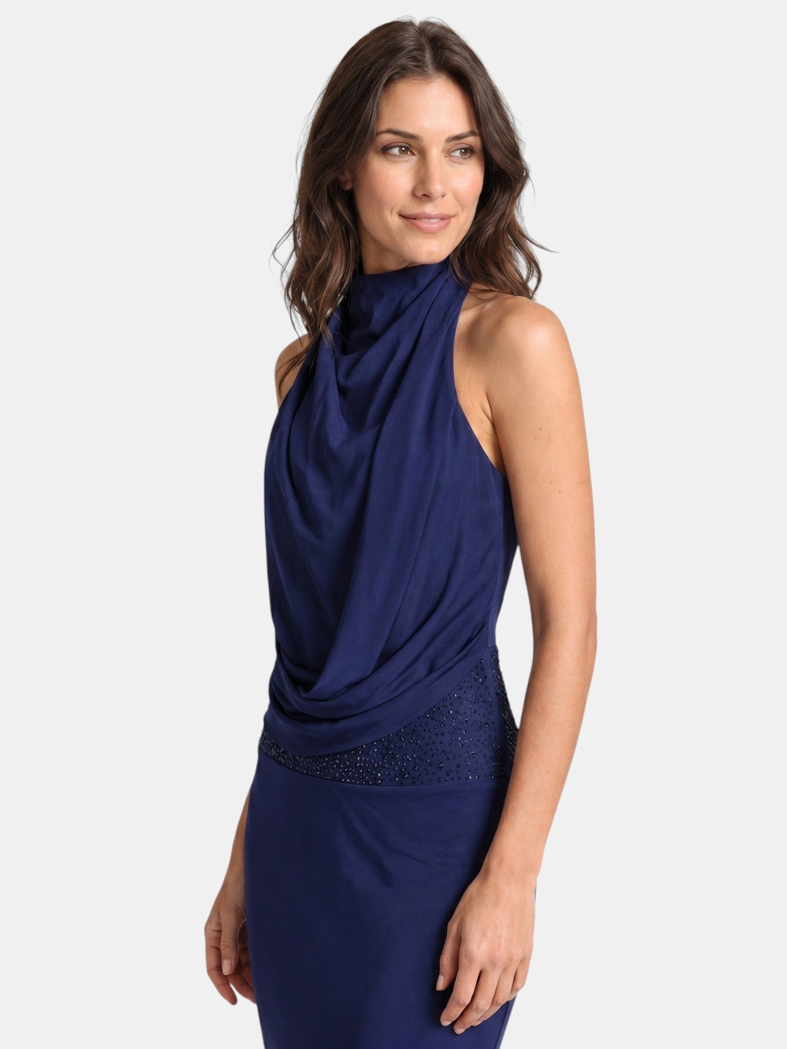 Women's Satin Maxi Dress | Draped Halter Neck Formal Gown