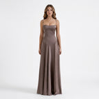 Vestido largo de satén para mujer | Elegante vestido de invitada de boda con corsé