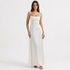 Vestido largo de satén para mujer | Elegante vestido de invitada de boda con corsé