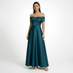 Vestido largo de satén para mujer | Elegante vestido de invitada de boda con hombros descubiertos