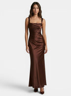 Women's Satin Maxi Dress | Elegant Ruched Formal Evening Gown
