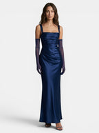 Women's Satin Maxi Dress | Elegant Ruched Formal Evening Gown