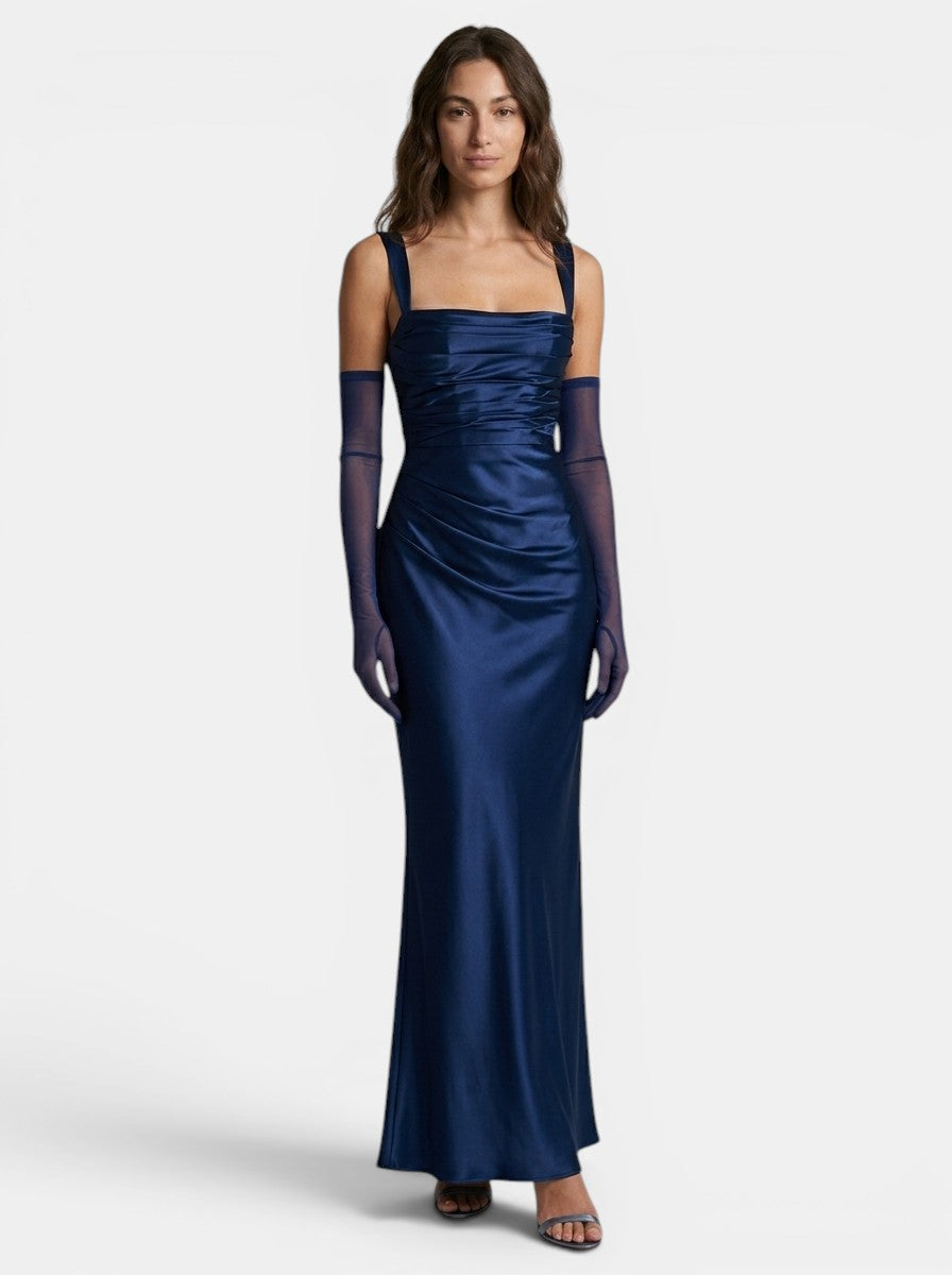 Robe longue en satin pour femme | Robe de soirée élégante plissée
