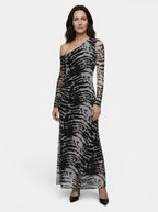 Womens Semi-Sheer Animal Print Maxi Dress | Elegant Long Sleeve Summer Gown 2