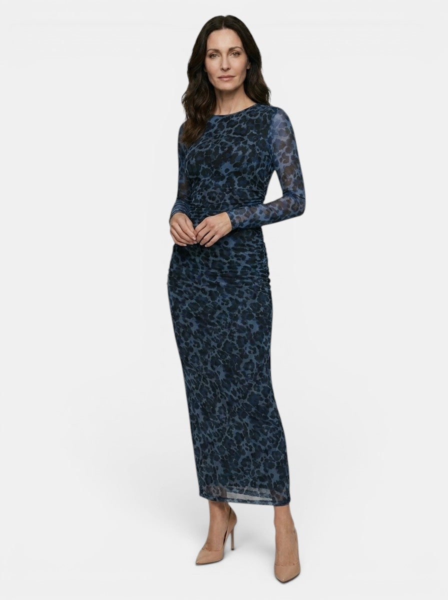 Womens Sheer Leopard Print Dress | Elegant Fitted Long Sleeve Cocktail Dress 6