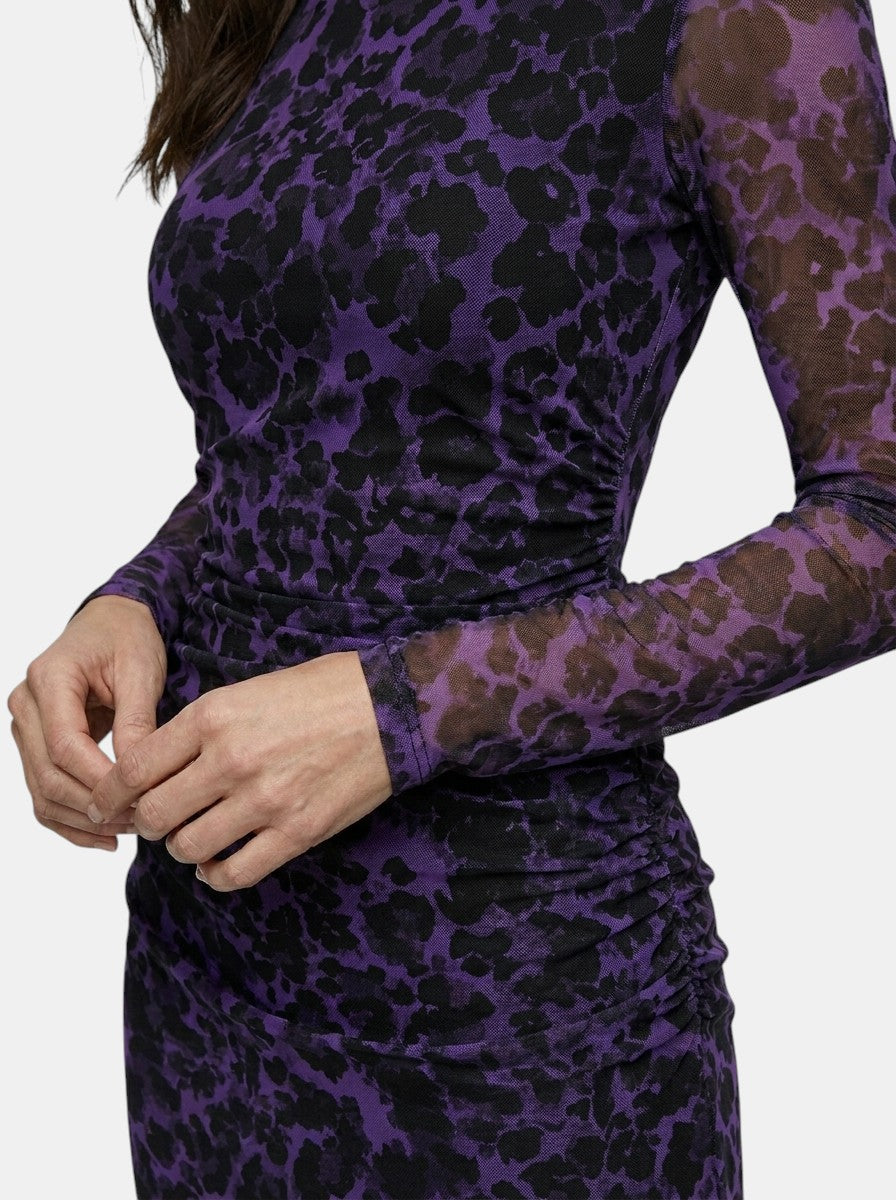 Womens Sheer Leopard Print Dress | Elegant Fitted Long Sleeve Cocktail Dress 5